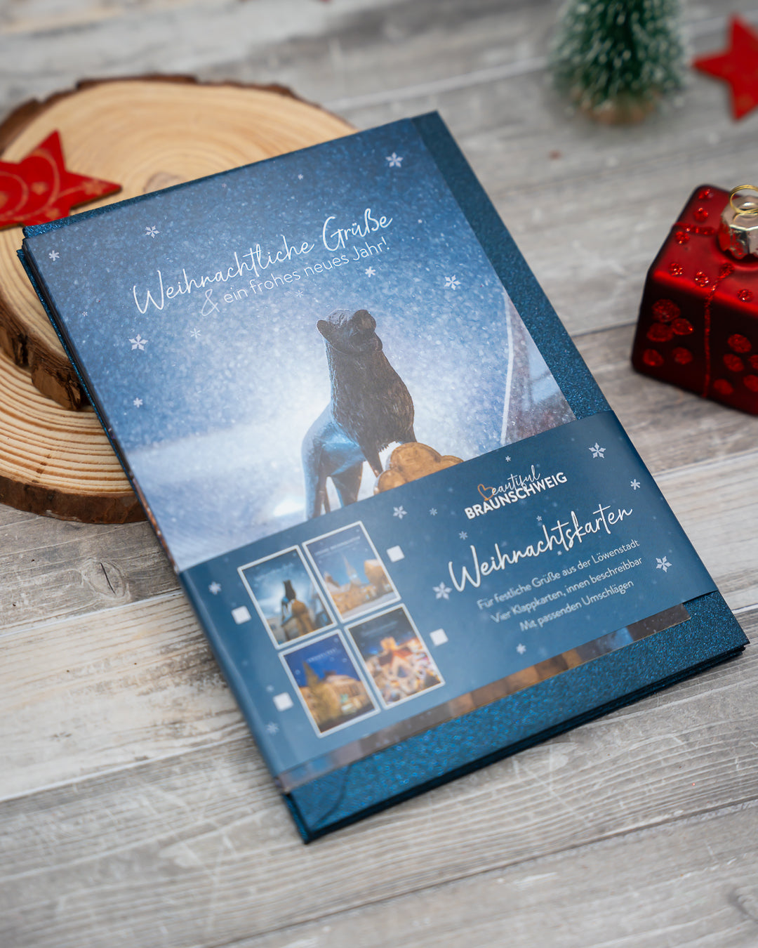 Set: 4 Weihnachtskarten (Burglöwe)