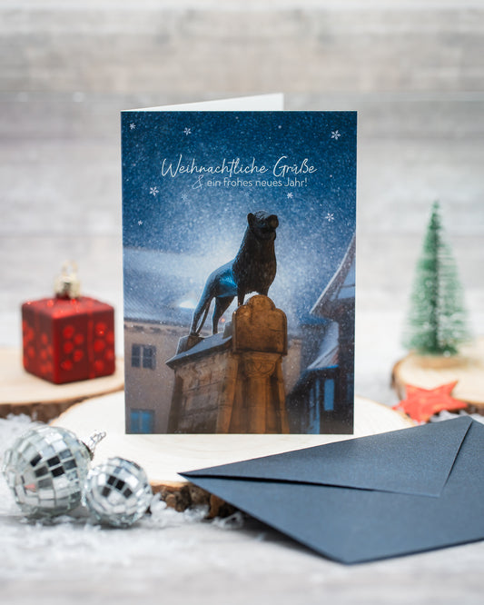 Set: 4 Weihnachtskarten (Burglöwe)