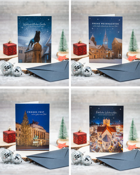 Set: 4 Weihnachtskarten (alle Motive)